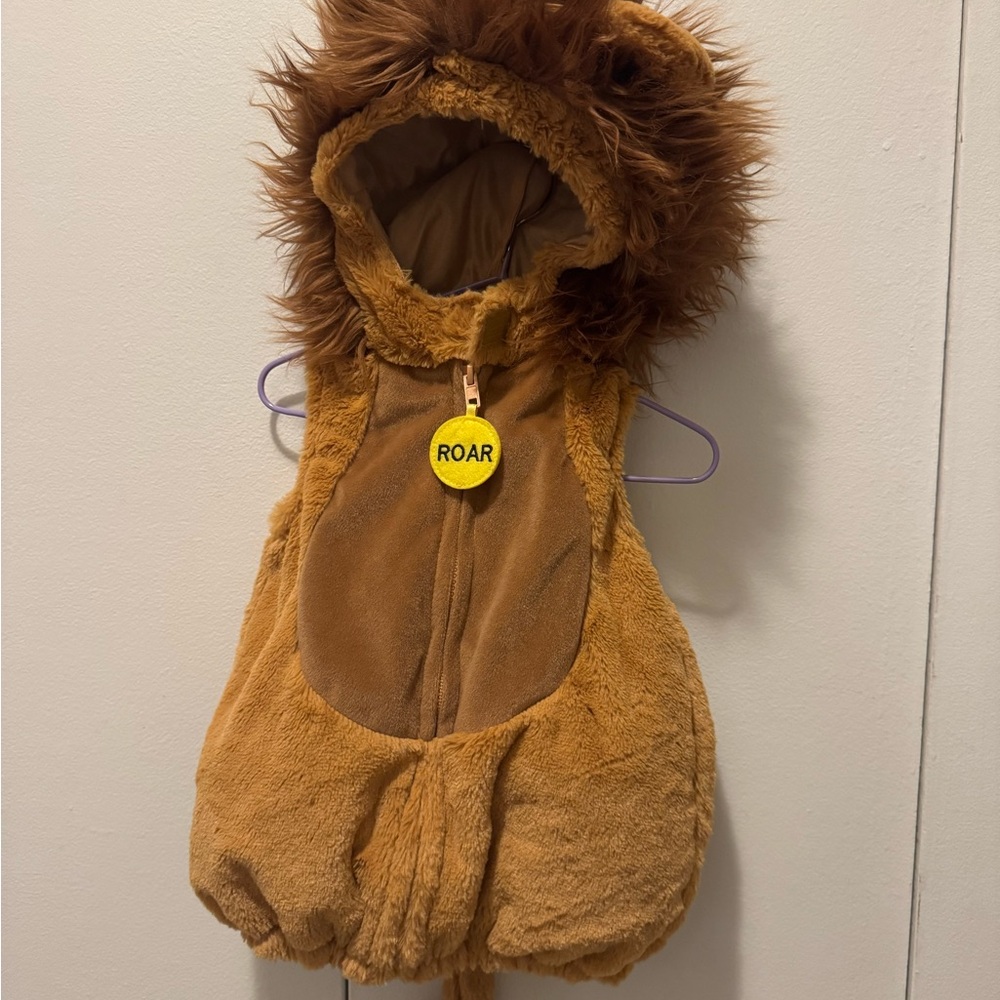 Kids Furry Lion Hooded Vest - Brown